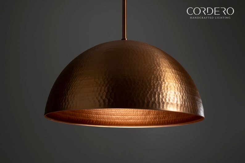 Copper Hammered Dome Pendant Light Fixture image 3
