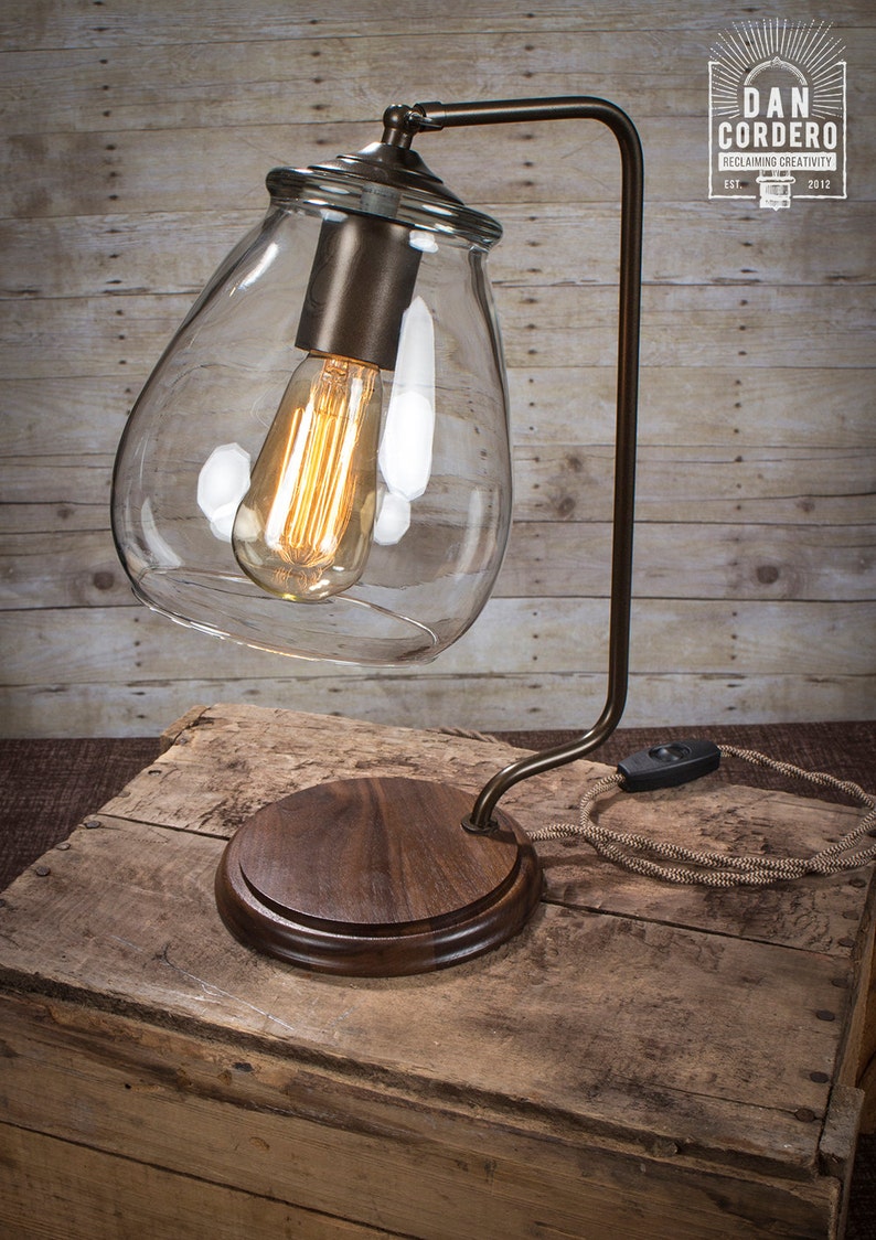 Glass Shade Edison Bulb Table Lamp Bronze Desk Lamp Etsy