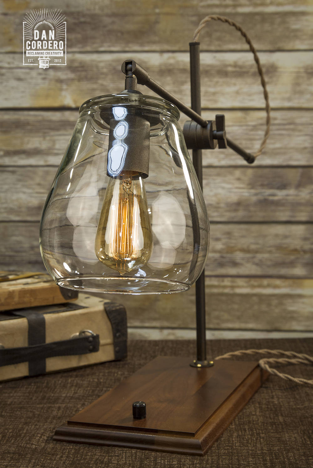 Glass Shade Edison Bulb Table Lamp Bronze Desk Lamp Etsy