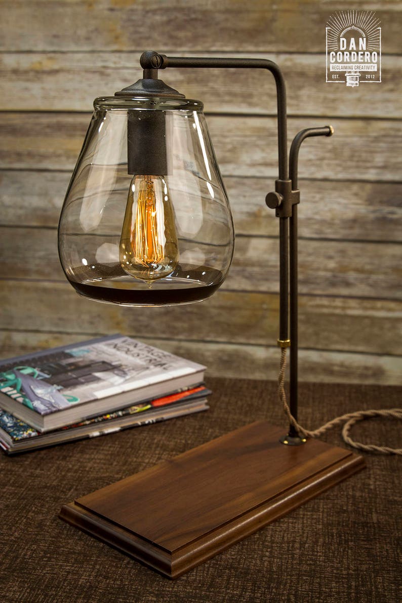 Glass Shade Edison Bulb Table Lamp Bronze Desk Lamp Etsy