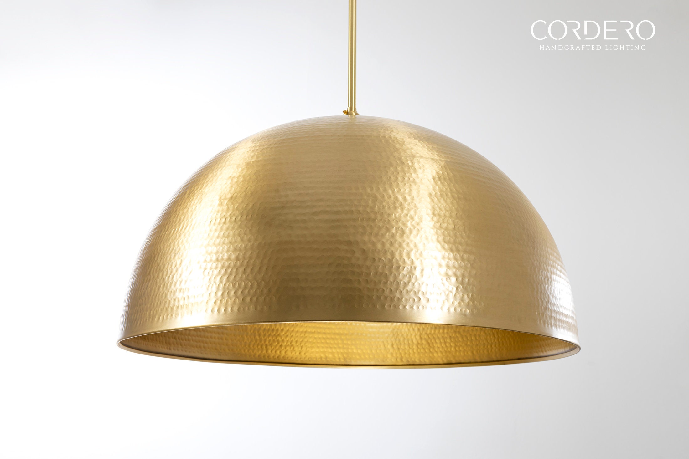 Brushed Brass Hammered Dome Pendant 