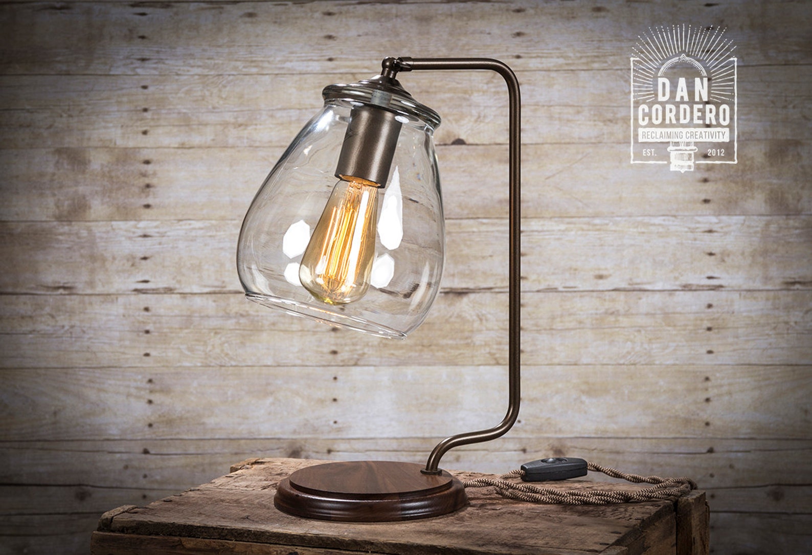 Glass Shade Edison Bulb Table Lamp Bronze Desk Lamp Etsy