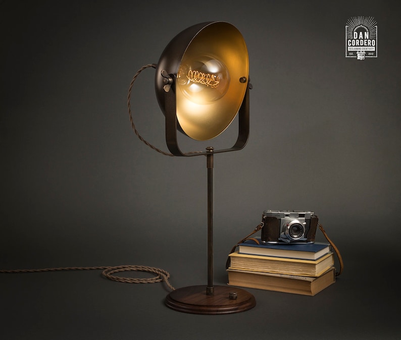 Studio Table Lamp Aged Brass Desk Edison Light Bulb Bed Night Stand Leora Collection