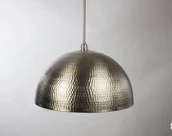 Hammered Brushed Nickel Dome Pendant Light Fixture