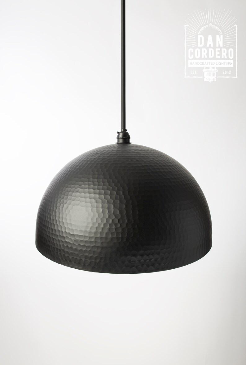 Hammered Flat Black Dome Pendant Light Fixture Etsy