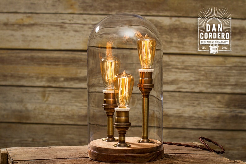 Edison Bell Jar Lamp Antique Brass image 3