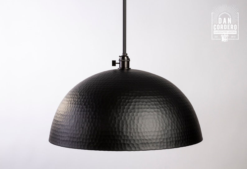 Flat Black Hammered Metal Pendant Light Fixture
