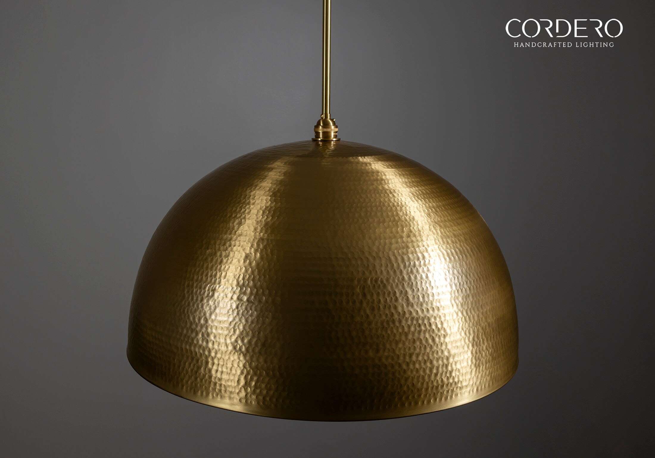 Brushed Brass Hammered Dome Pendant 
