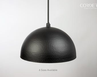 Hammered Flat Black Dome Pendant Light Fixture