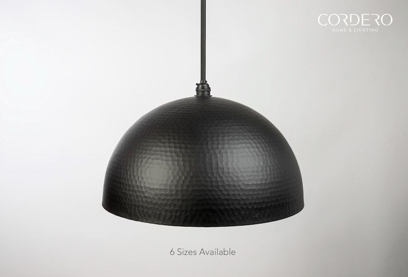 May include: Black hammered metal dome pendant light fixture.  6 Sizes Available.