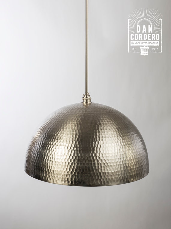 Hammered Brushed Nickel Dome Pendant Light Fixture