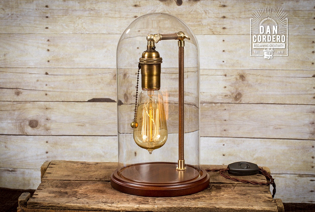Glass Bell Jar Lamp Table Desk, Edison Bell Jar Table Lamp
