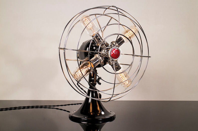 Fan Lamp GE Model Table Lamp Desk Lamp Nightlight Bed light Vintage Fan Lamp Steampunk lamp Steampunk Chrome image 1