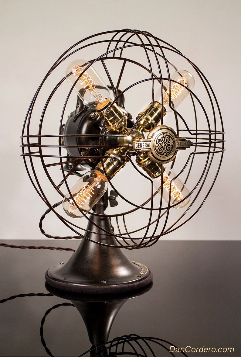 Fan Lamp GE Model Table Lamp Desk Lamp Nightlight Bed light Vintage Fan Lamp Steampunk lamp Steampunk Industrial Light image 6