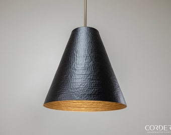 Flat Black Hammered Kinsmore Cone Pendant Light