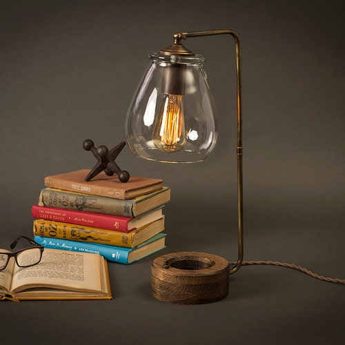 Glass Shade Edison Bulb Table Lamp Bronze Desk Lamp Etsy