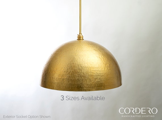 Brushed Brass Hammered Dome Pendant, Brass Pendant Light Fixtures
