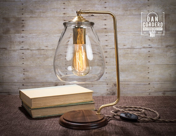 Glass Shade Edison Bulb Table Lamp Brass Hong Kong Glass Shade Edison Bulb Table Lamp, Edison Bulb Lamp With Glass Shade