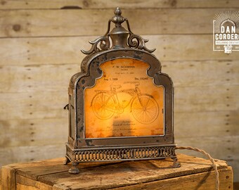 Vintage Bicycle Patent Lantern Table Lamp