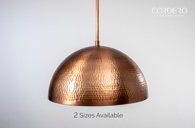 Copper Hammered Dome Pendant Light Fixture image 1