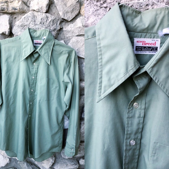 70s sage green dagger collar men’s shirt