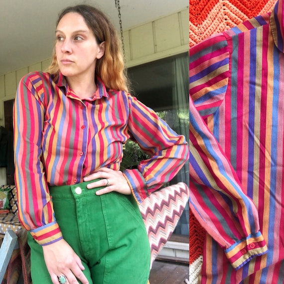 1980s rainbow stripe blouse