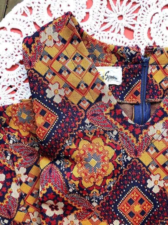 70s psychedelic floral geometric print dress