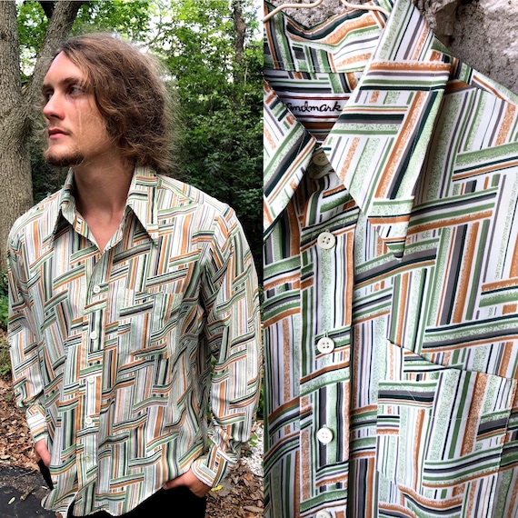 70s geometric dagger collar men’s shirt