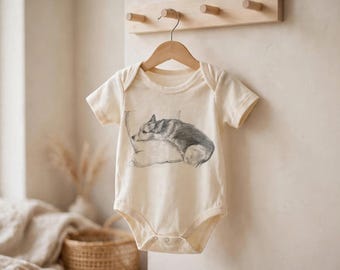 Sleeping Corgi baby bodysuit | Hand-Drawn Dog Bodysuit | Cute Animal Newborn Gift | Baby Shower Present