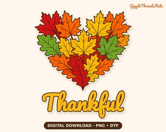 Diseño de camiseta de Acción de Gracias con corazón y hoja (descarga digital)