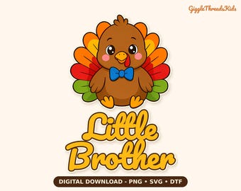 Diseño de camiseta para hermanos de Acción de Gracias con diseño de pavo para hermanito (descarga digital)