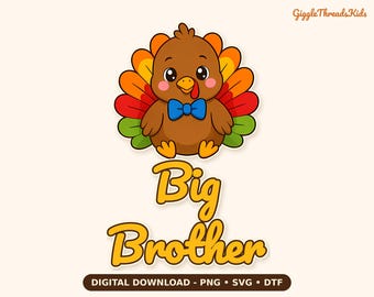 Diseño de camiseta para hermanos de Acción de Gracias con temática de pavo (descarga digital)