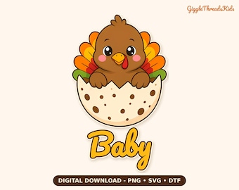 Archivo SVG PNG de pavo bebé, archivo de corte para hermanos de Acción de Gracias, sublimación DTF (descarga digital)