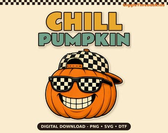 Calabaza relajante SVG PNG, archivo de corte para camiseta retro de Halloween con calabaza de Halloween (descarga digital)