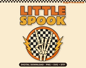 Pequeño fantasma SVG PNG, archivo de corte para camiseta de mano de esqueleto retro de Halloween (descarga digital)