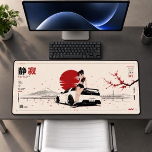 JDM Girl Mouse Pad | Japanese Drift Car Gaming Desk Mat | Anime Gamer Gift