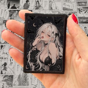 Goth Anime Alt Girl Waifu Patch | Spooky Dark Kawaii Embroidered Patch | Halloween Gift