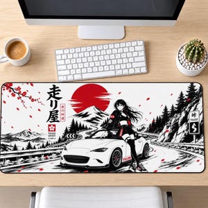 JDM Waifu Girl Mouse Pad | Japanese Drift Car Gaming Desk Mat | Anime Gamer Gift