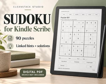 Kindle Scribe Sudoku Notebook, 90 Puzzles with Linked Hints and Solutions, Digital PDF