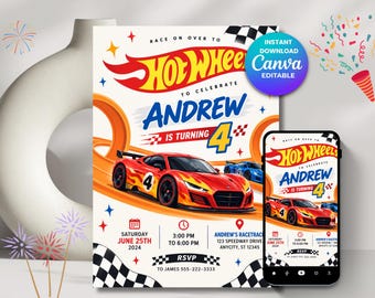 Hot Wheels Racing födelsedagsinbjudan, racerbilsfest (digital nedladdning)