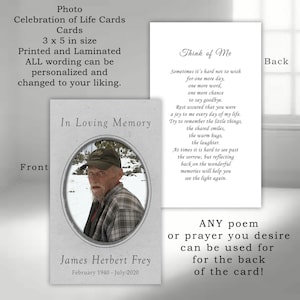 Personalized Celebration of Life Photo Card: Vintage Funeral Memorial, Printed and Laminated