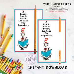 Dr. Seuss Themed Bleistifthalter Karten Klassenzimmer oder Party Kindergeschenk | SOFORTIGER DOWNLOAD