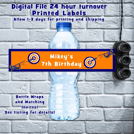 printed nerf party decorations for water bottles matching birthday invites available printable nerf ready set fire dart gun bottle wraps labels stickers labels tags lifepharmafze com