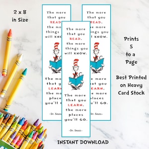 Mehr Sie lesen mehr Sie lernen Dr. Seuss Kinder Lesezeichen Klassenzimmer Geschenk Party und Geburtstage | SOFORTIGER DOWNLOAD