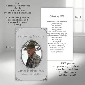 Personalized Celebration of Life Photo Card: Vintage Funeral Memorial (Printed and Laminated)