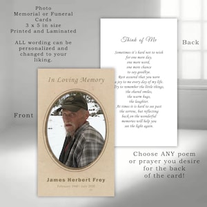 Vintage Memorial Card with Photo for Life Celebration or Funeral | PRINTED & Laminated