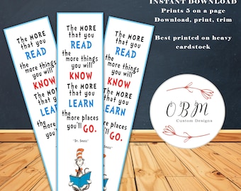 Dr. Seuss Bookmark: Classroom Gift, Back to School (Instant Download)