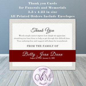 Sentiment Thank you Cards for Funeral Memorial Guests | Red Blue Gray Thank you Cards | PRINTED