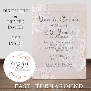 Silver Wedding Anniversary Invitations: Elegant Lace Paisley Design (Digital File or Printed)