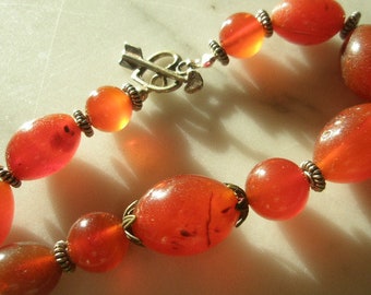 carnelian bead 7.5 inch bracelet 925 silver heart and arrow clasp